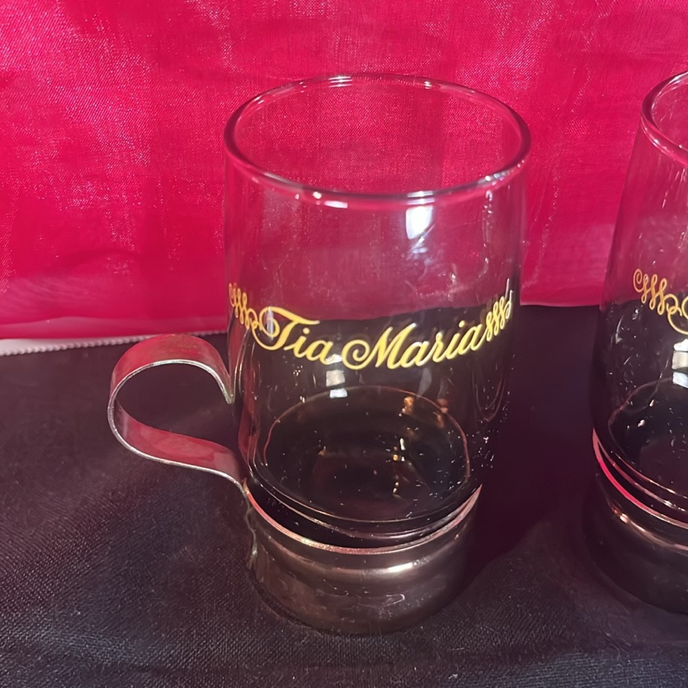 ⭐️⭐️Vintage Tia Maria smoked glass liqueur glasses set of 4 with copper handled